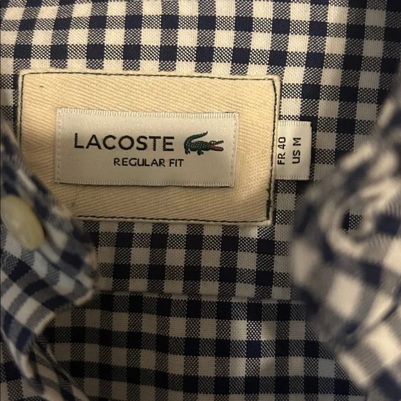 Lacoste Navy and White Checkered Casual Button Down Shirt - Picture 3 of 3